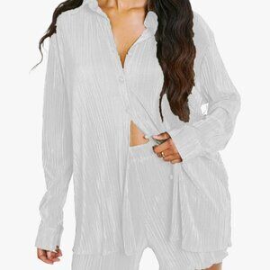 Oversized White Pleated Matching Set